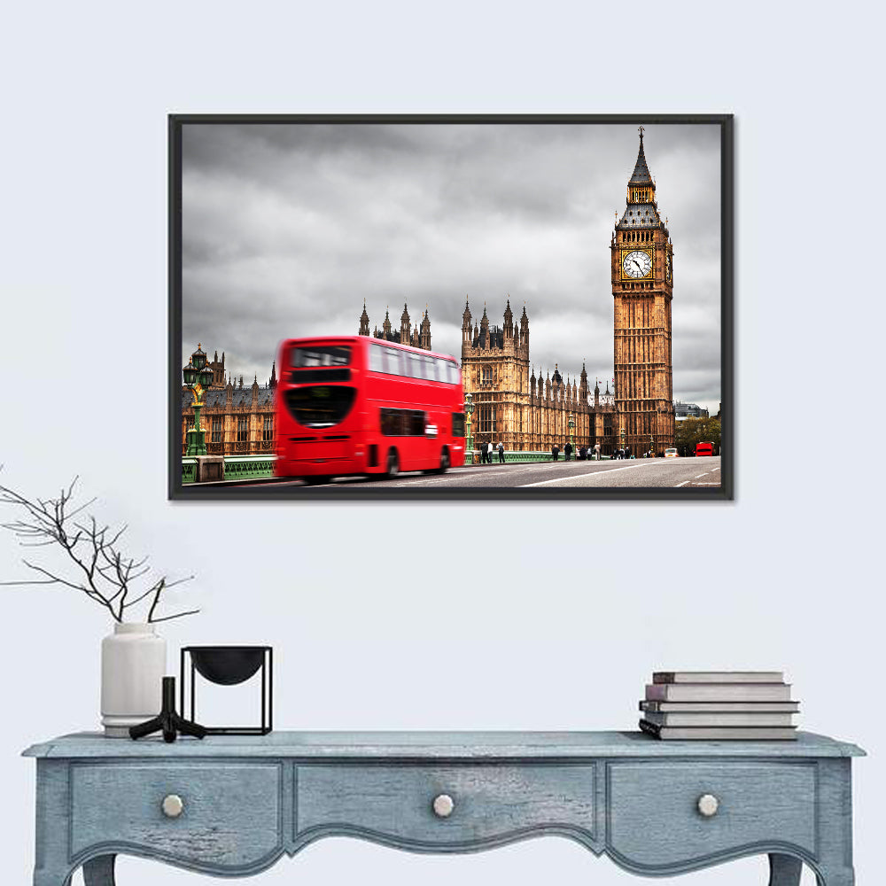Big Ben with Red Bus, Westminster London Wall Art in a room, landscape