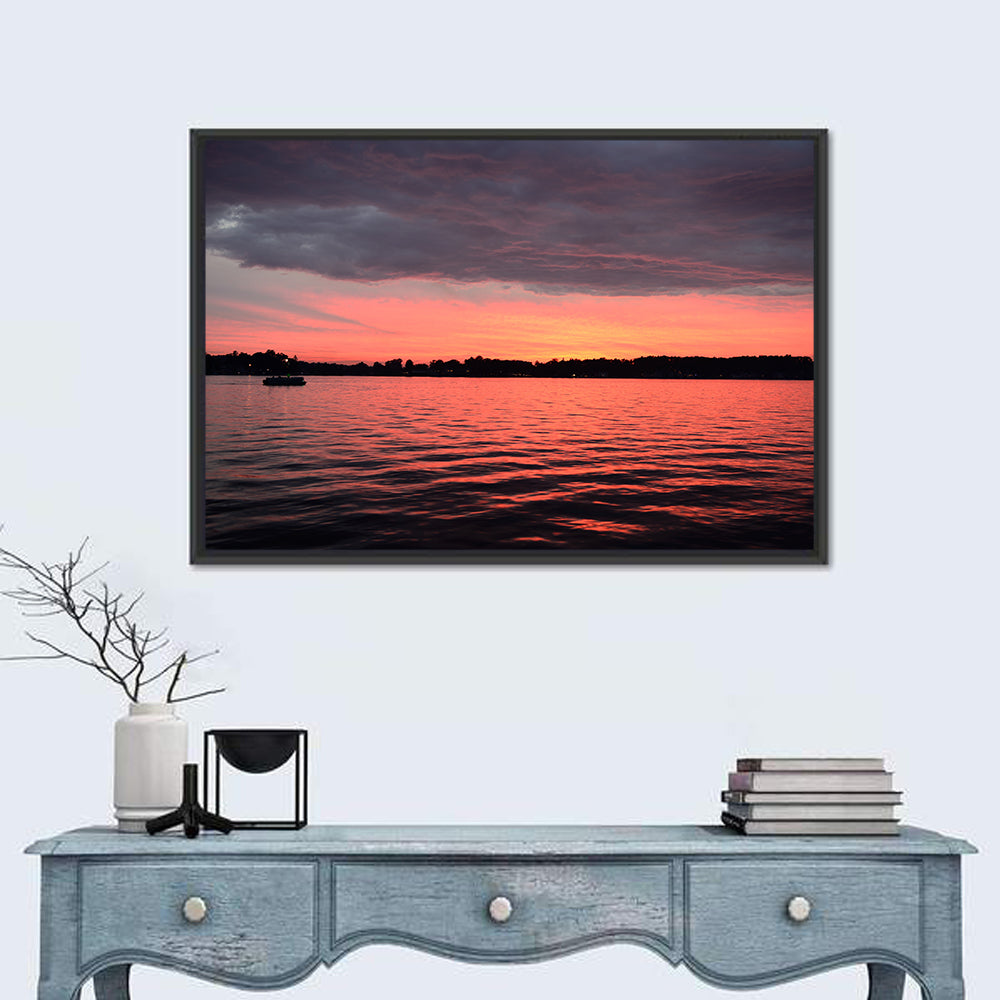 Lake James Sunset with Boat Wall Art