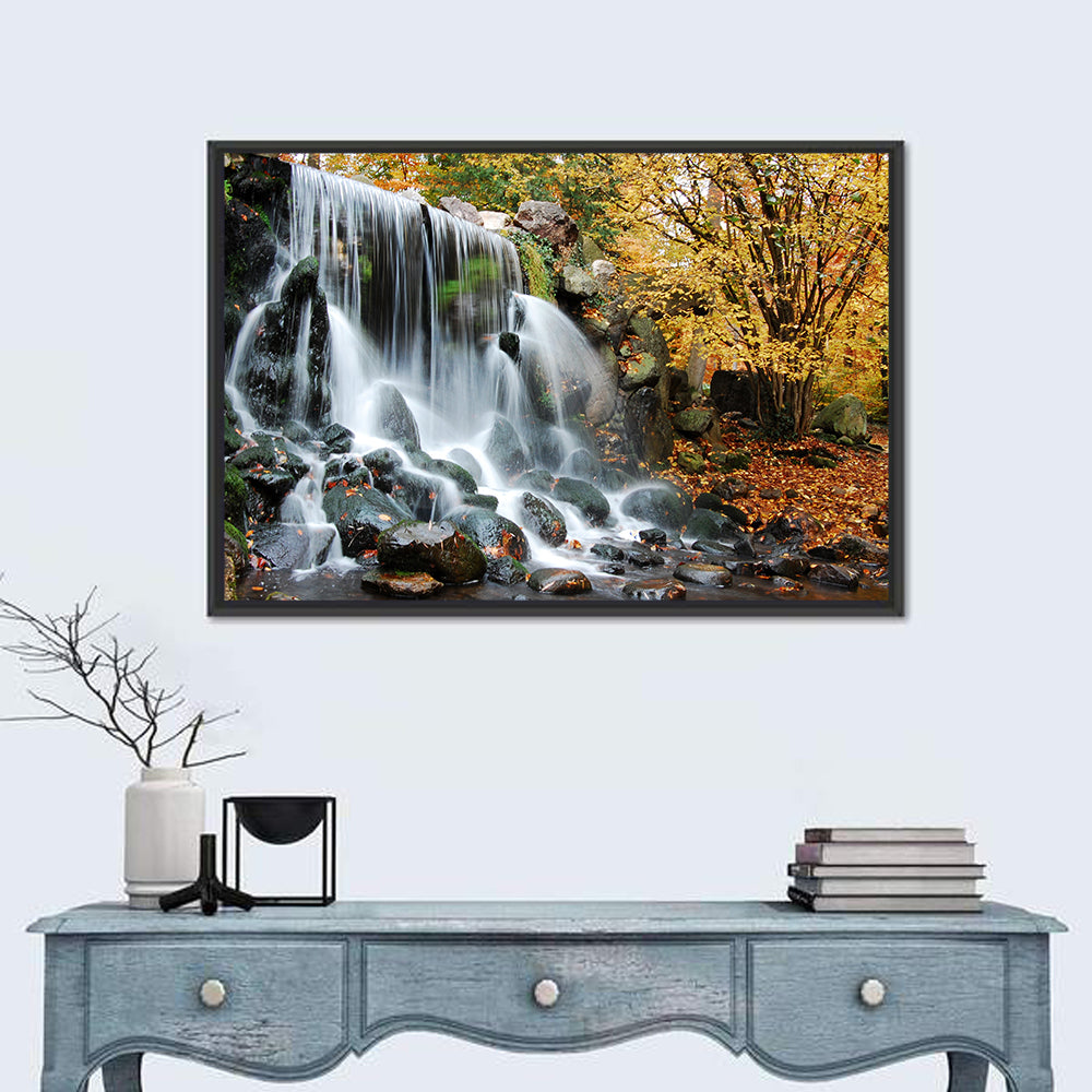 Autumn Waterfall at Sonsbeek Park Wall Art in a room, landscape