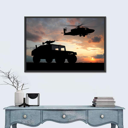 Helicopter and Humvee Silhouette Wall Art