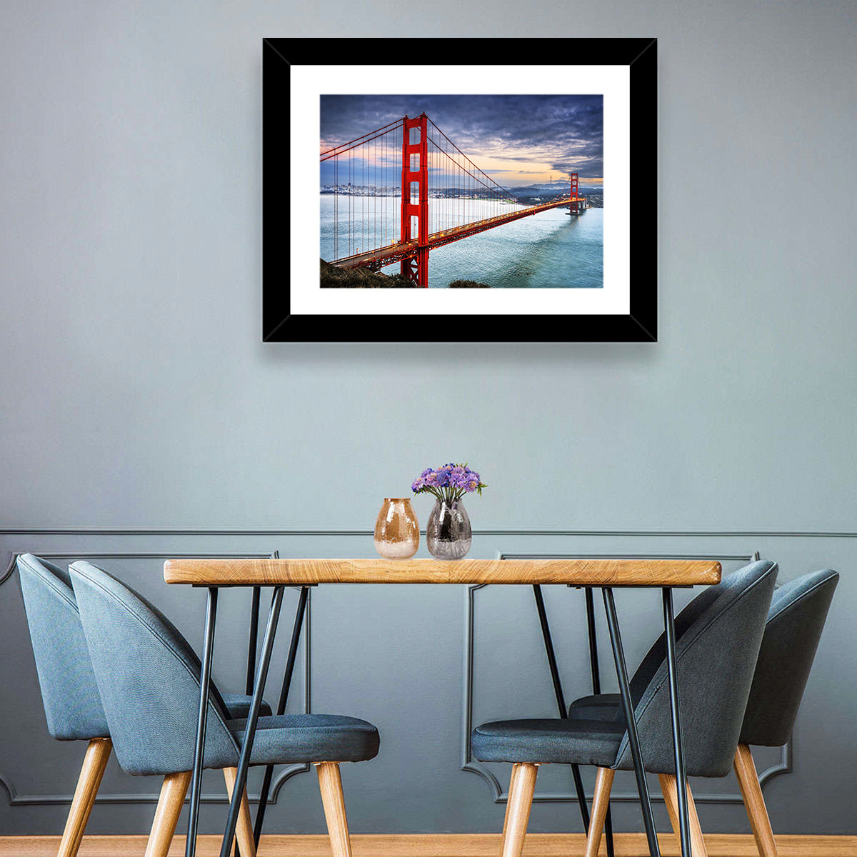 Golden Gate Bridge at Dusk Wall Art in a room, landscape