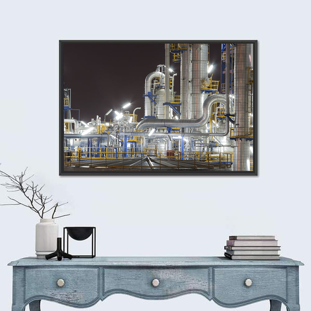 Night Refinery Pipes and Towers Wall Art