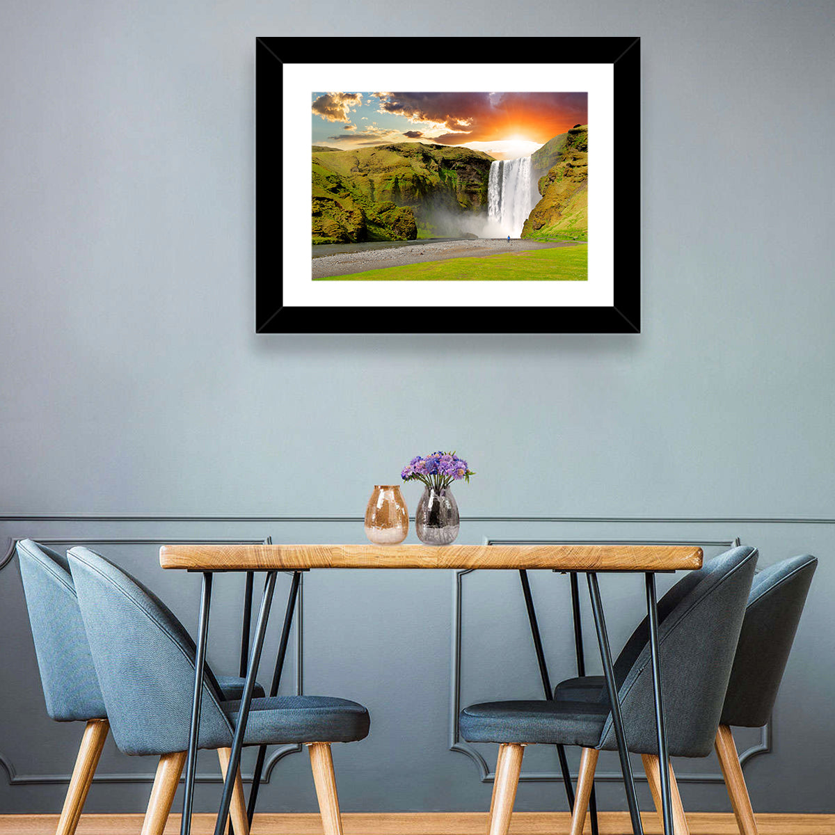 Skógafoss at Sunset Wall Art in a room, landscape