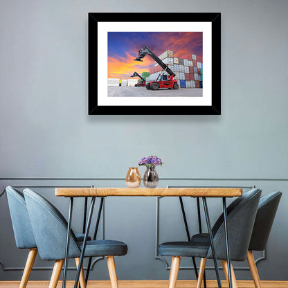 Red Reach Stackers at Sunset Wall Art