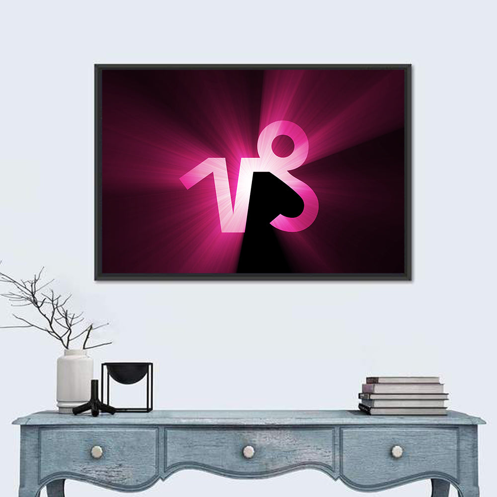Glowing Capricorn Symbol Wall Art in a room, landscape