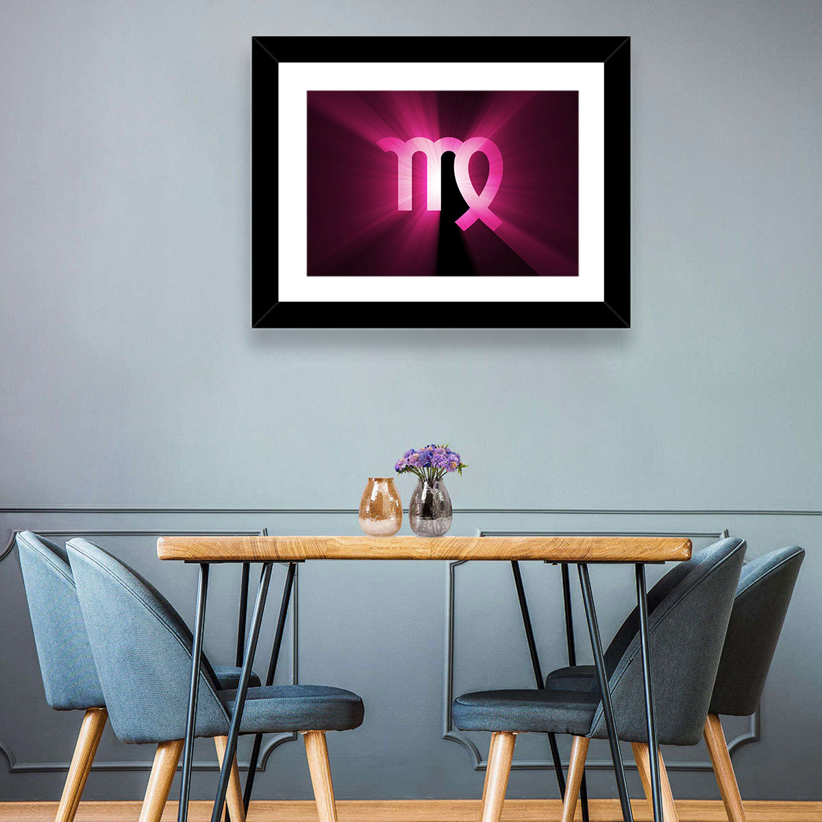 Radiant Virgo Symbol Wall Art in a room, landscape