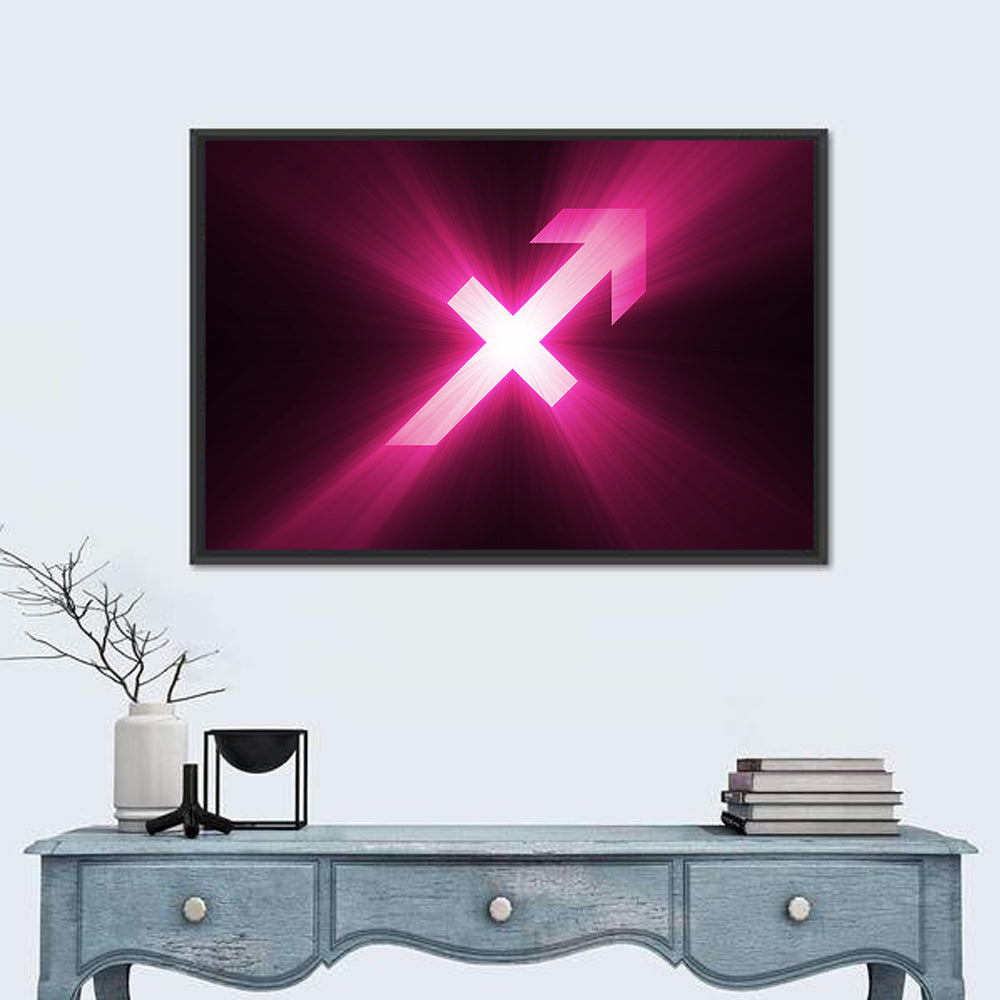 Cosmic Sagittarius Symbol Wall Art in a room, landscape
