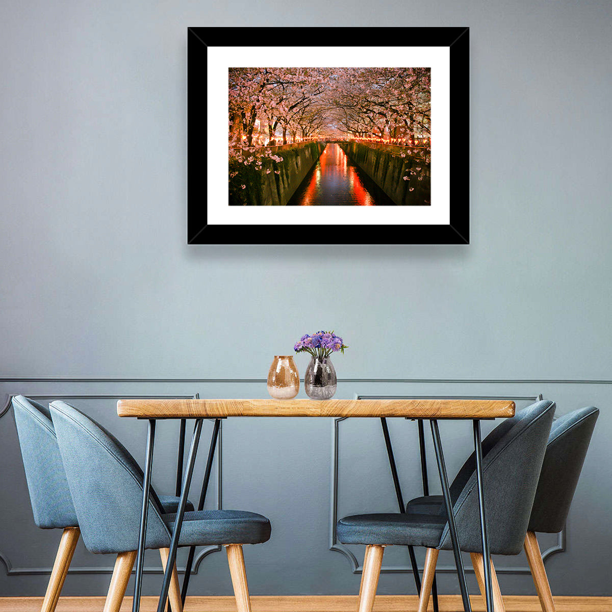 Meguro River Cherry Blossoms Wall Art in a room, landscape
