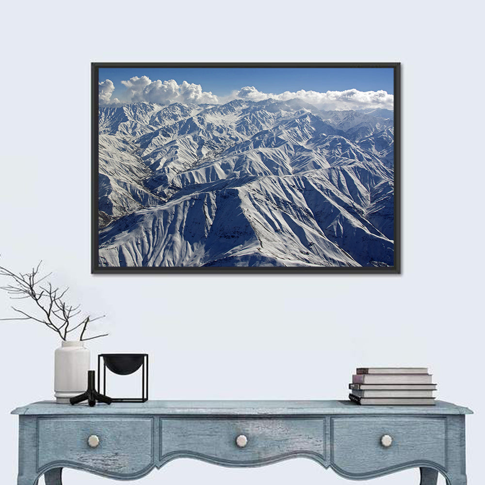 Snow-capped Afghan Mountains Wall Art in a room, landscape