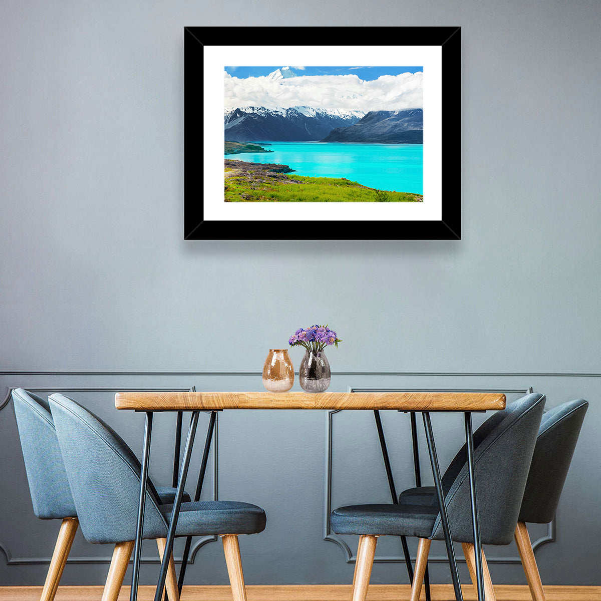 Turquoise Lake Pukaki with Mount Cook Wall Art in a room, landscape