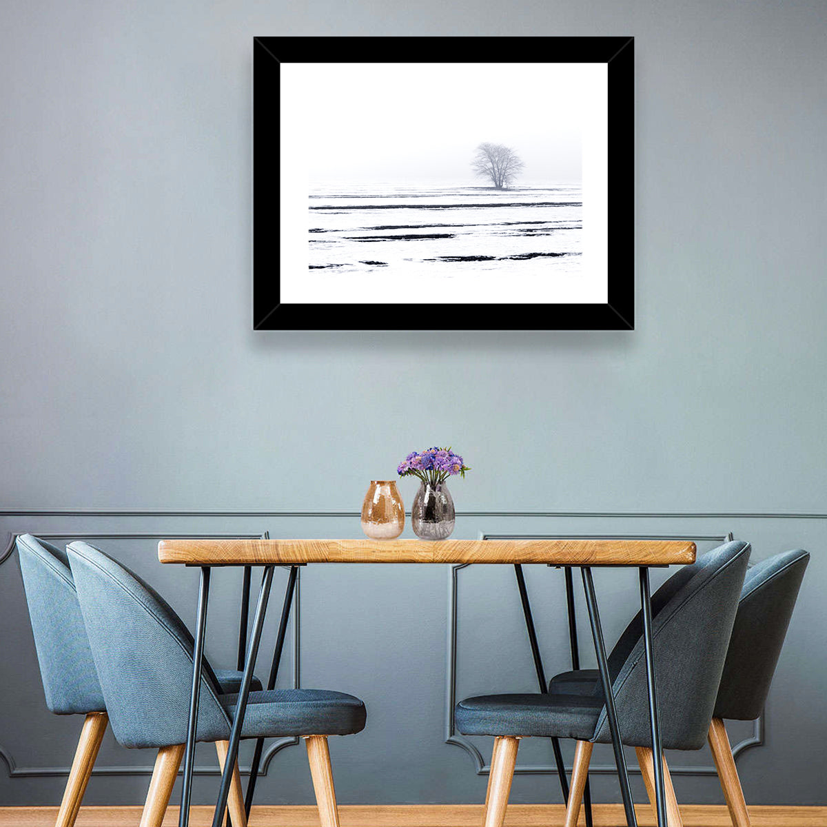 Foggy Winter Field with Lone Tree Wall Art