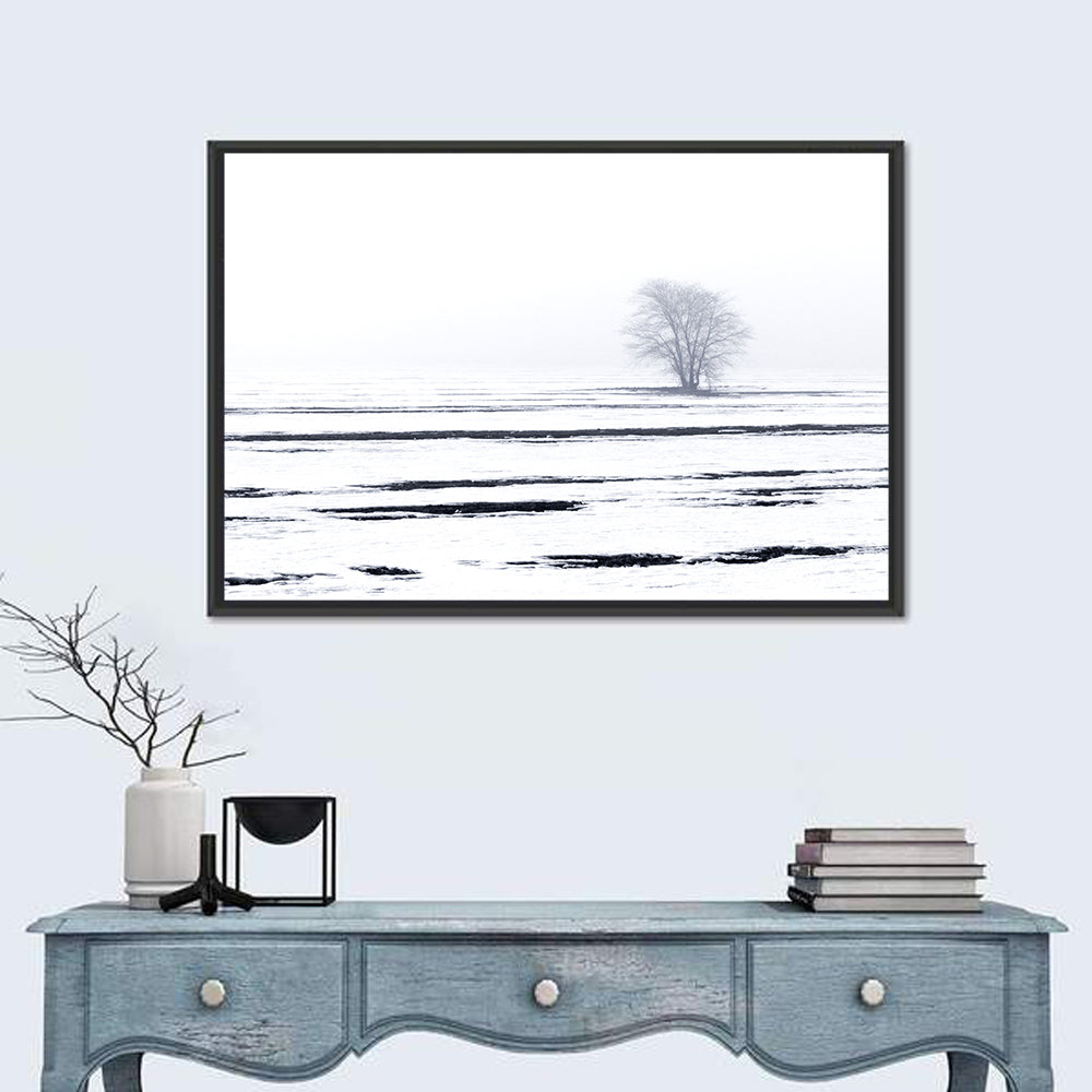 Foggy Winter Field with Lone Tree Wall Art