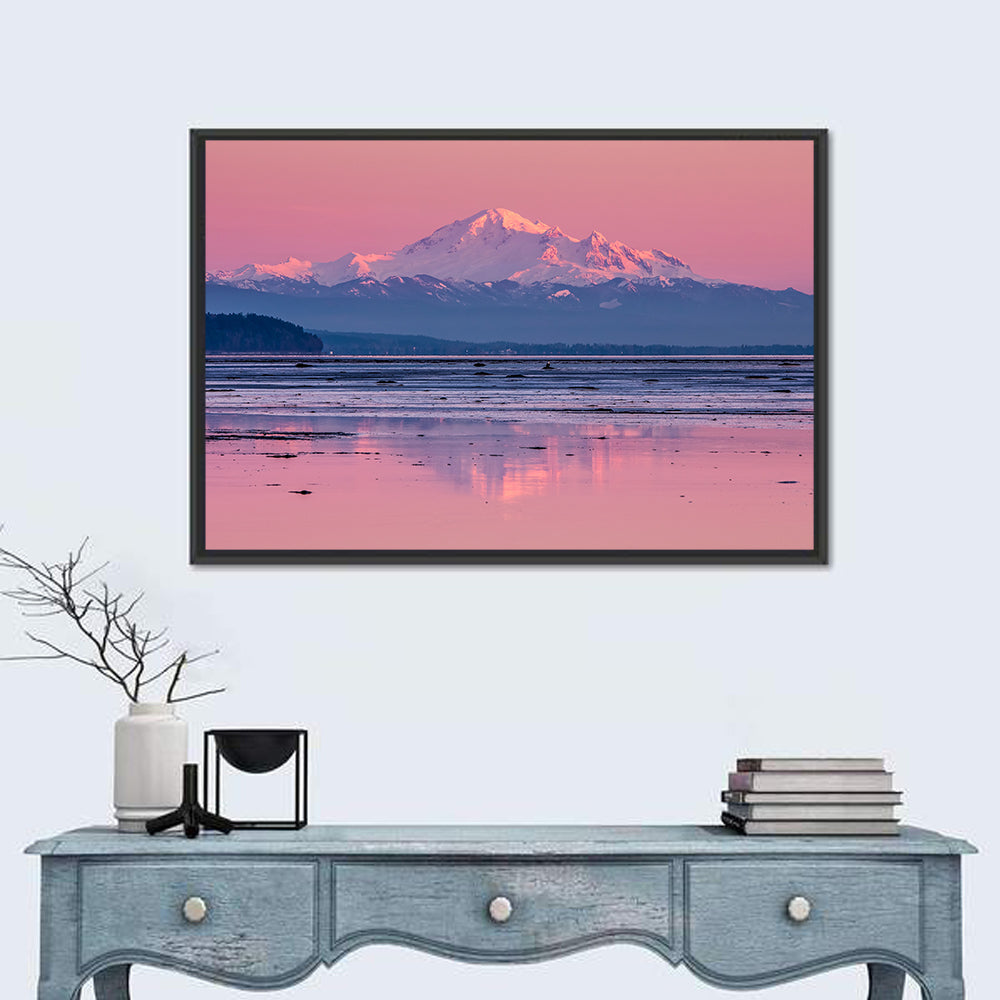 Mount Baker Sunset Wall Art in a room, landscape