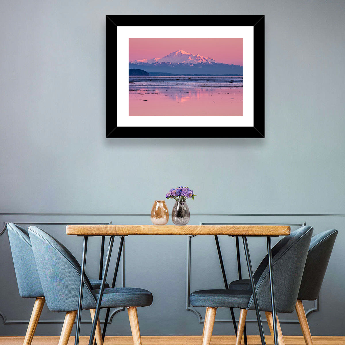 Mount Baker Sunset Wall Art in a room, landscape