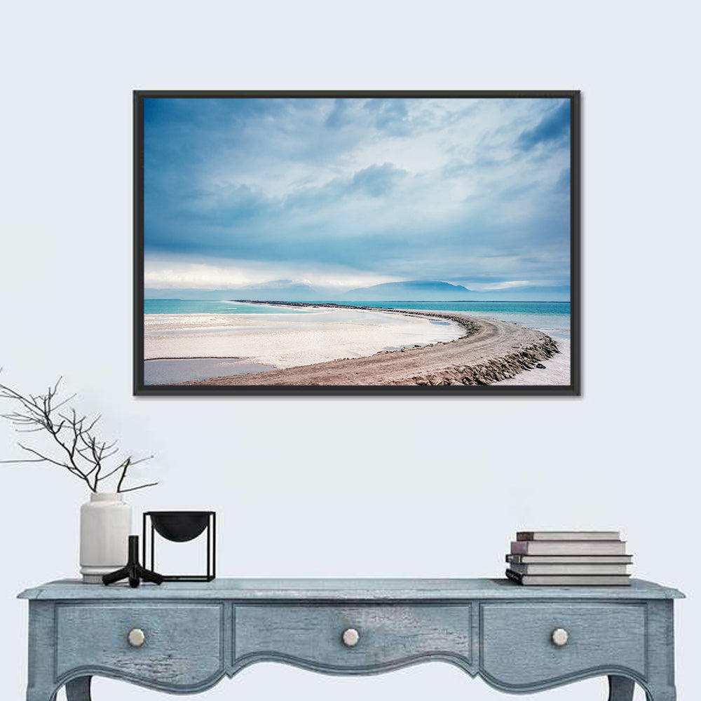 Dead Sea Salt Flats Coastline Wall Art in a room, landscape
