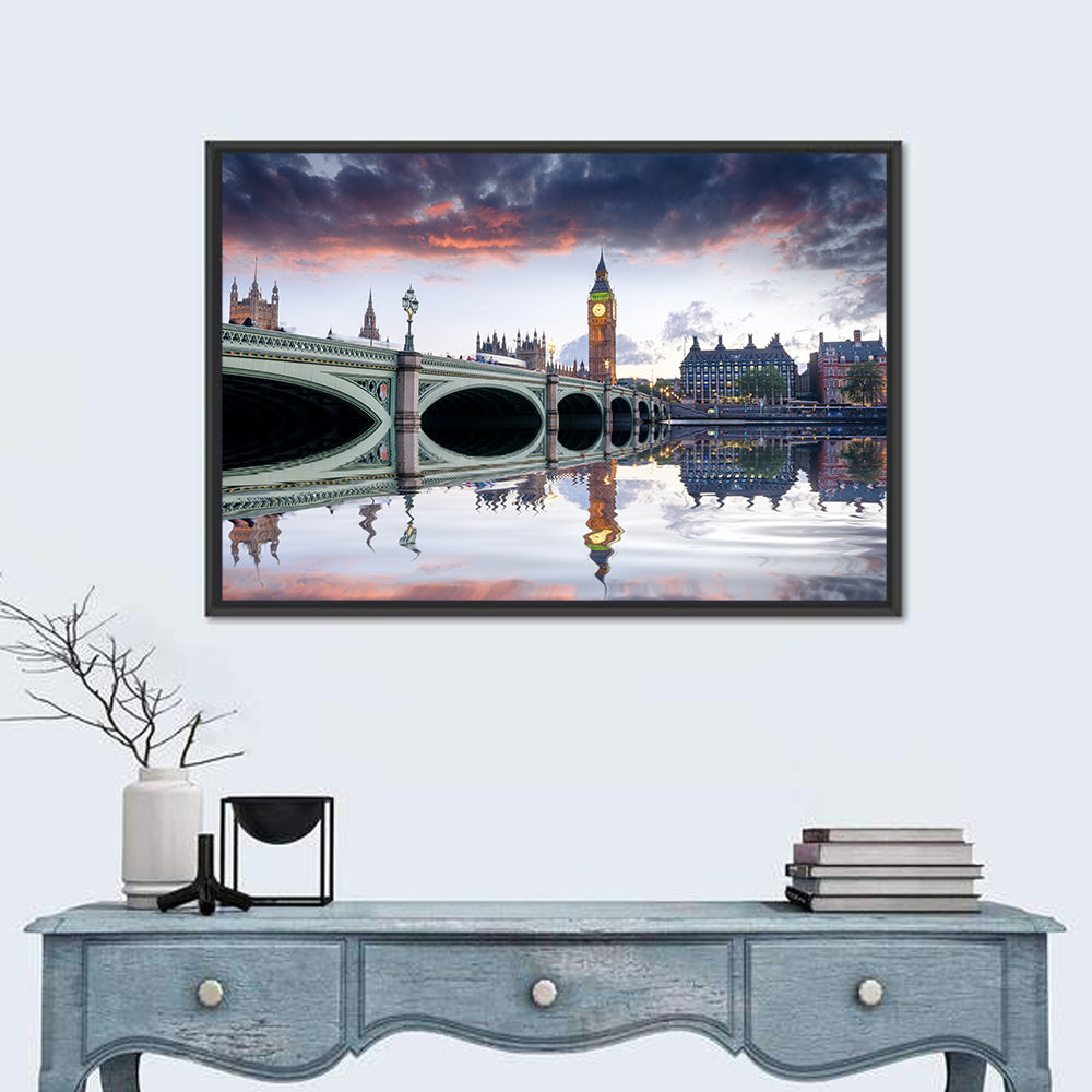 Westminster Bridge at Dusk Wall Art in a room, landscape