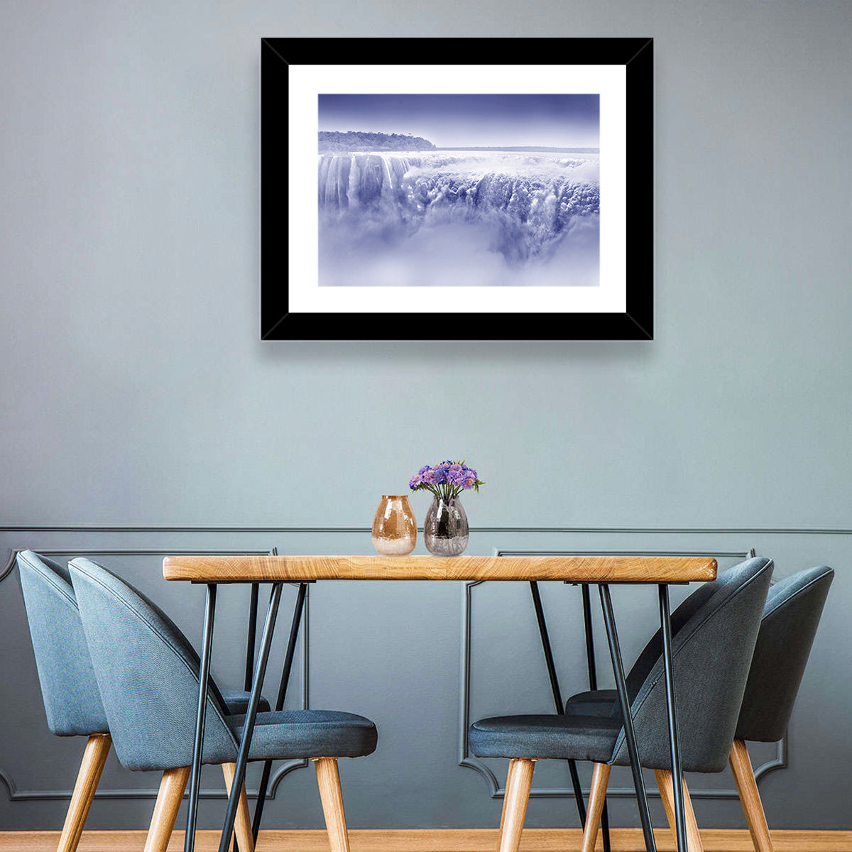 Iguazu Falls Blue Monochrome Wall Art