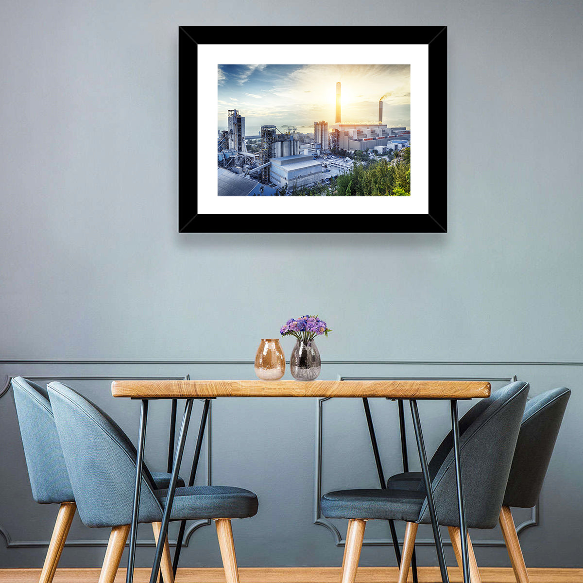 Coastal Power Plant at Sunrise Wall Art in a room, landscape