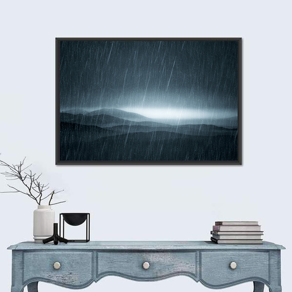 Rain Storm Over Mountains Wall Art in a room, landscape