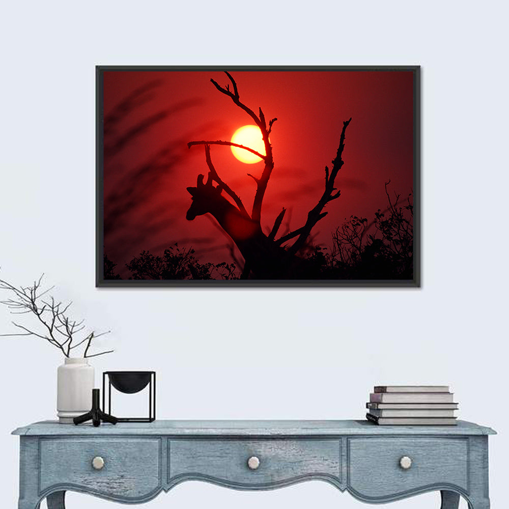 Giraffe Silhouette at Sunset Wall Art