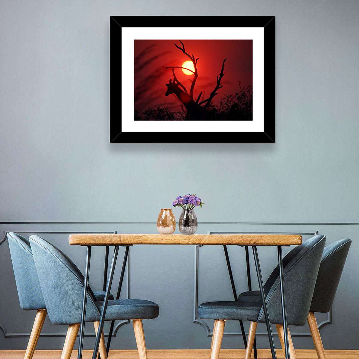 Giraffe Silhouette at Sunset Wall Art
