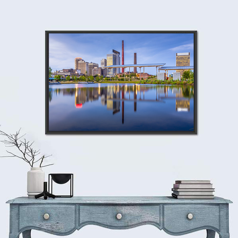 Birmingham Skyline Reflection at Twilight Wall Art in a room, landscape