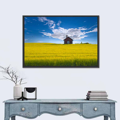 Red Barn in Golden Wheat Field Wall Art