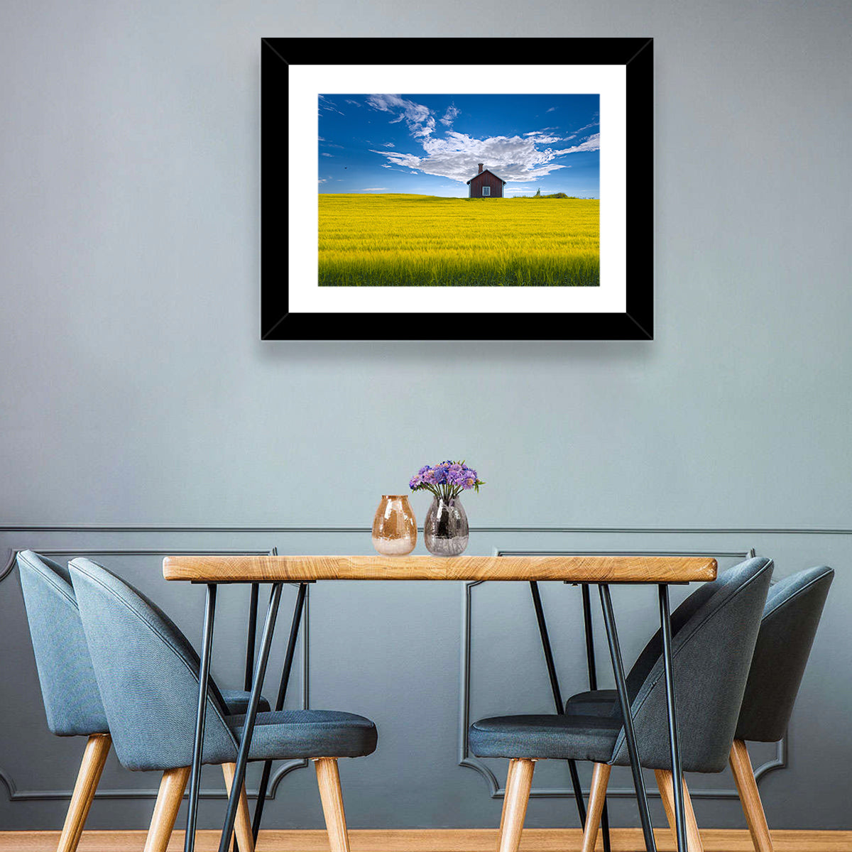 Red Barn in Golden Wheat Field Wall Art