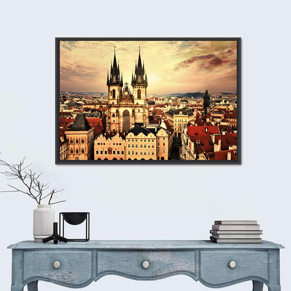 Prague Old Town Skyline at Golden Hour Wall Art in a room, landscape