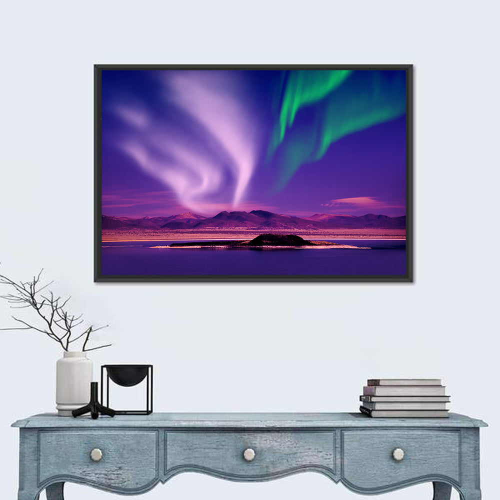 Violet Aurora Over Island Lake Wall Art