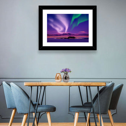 Violet Aurora Over Island Lake Wall Art