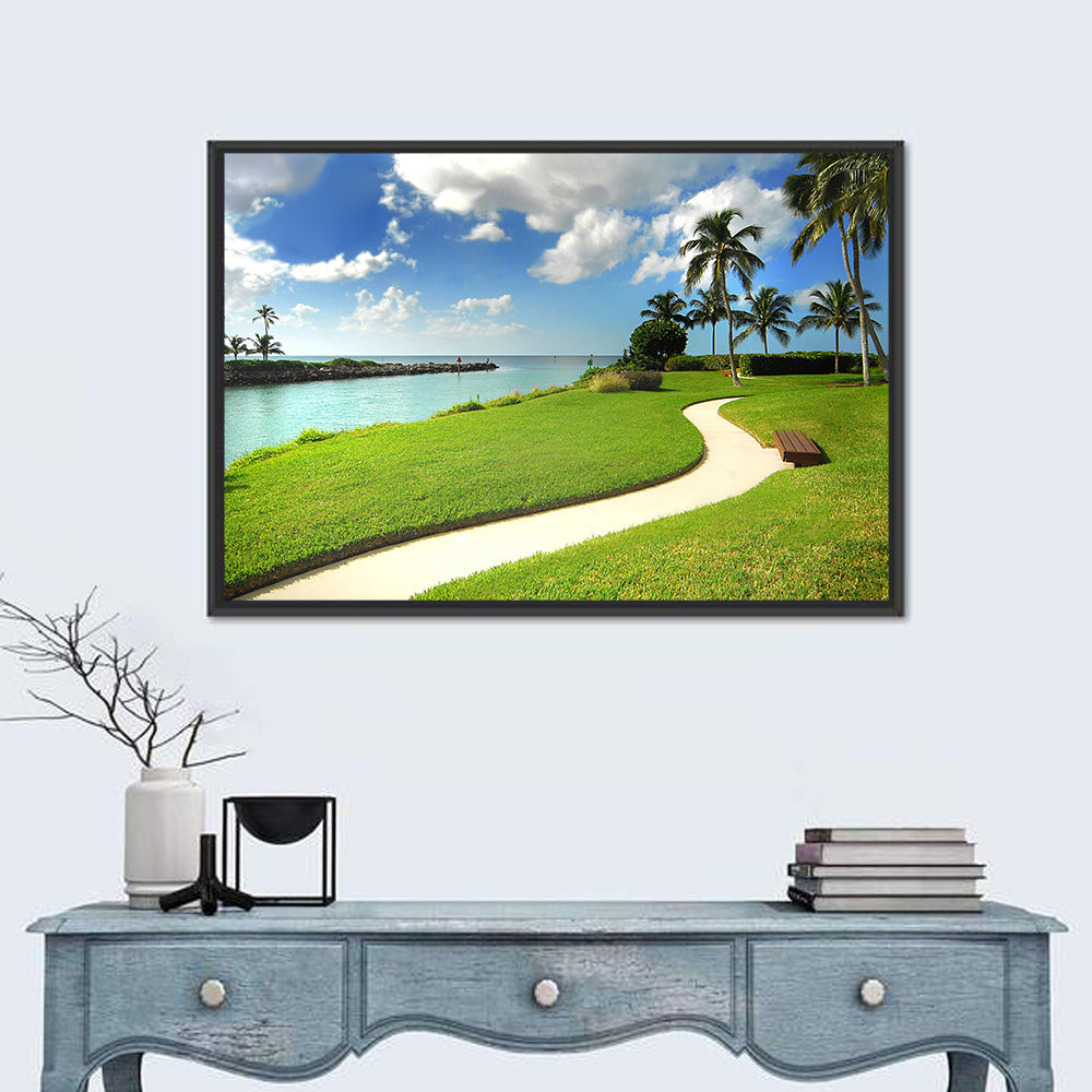 Tropical Coastal Pathway Wall Art in a room, landscape