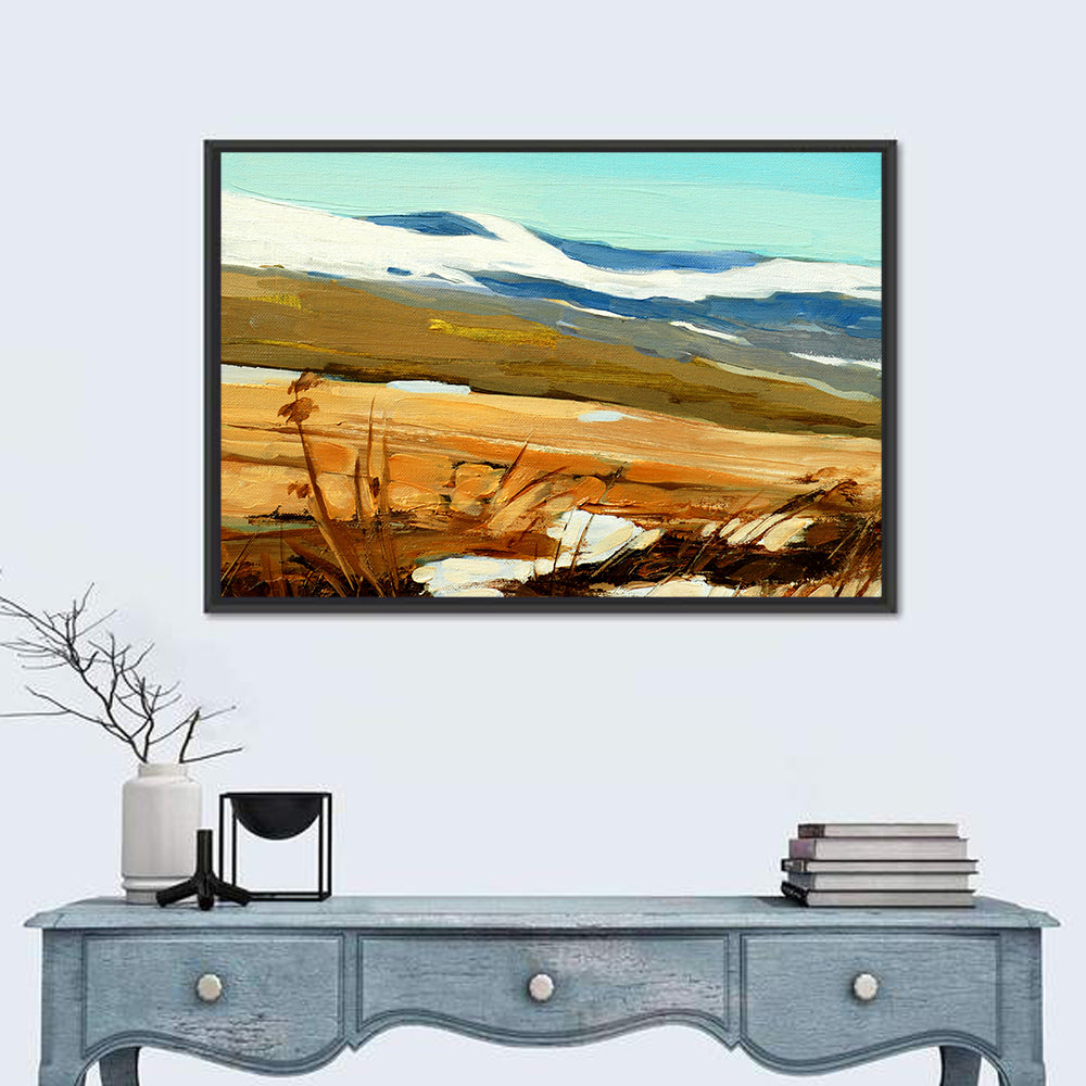 Spanish Mountain Abstract Wall Art in a room, landscape