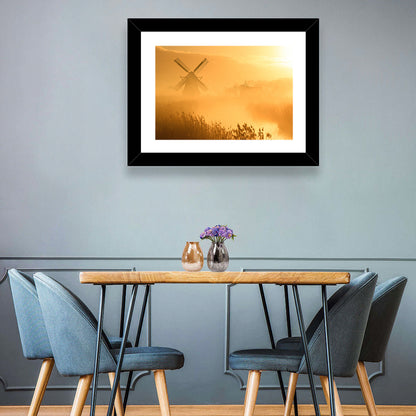 Golden Dutch Windmill Sunrise Wall Art