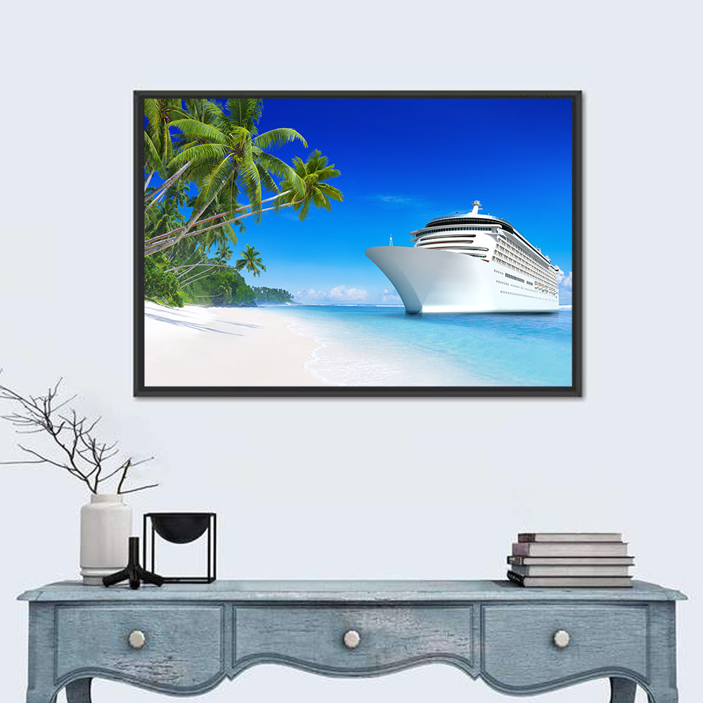 Cruise Ship Beside Tropical Beach Wall Art