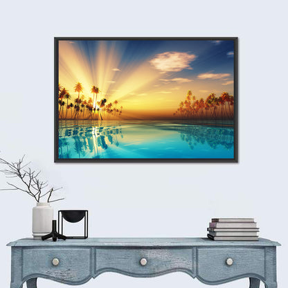 Turquoise Sunset Over Palm Island Wall Art