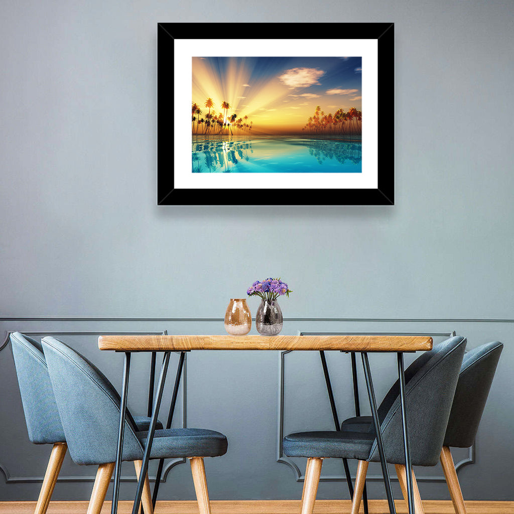 Turquoise Sunset Over Palm Island Wall Art