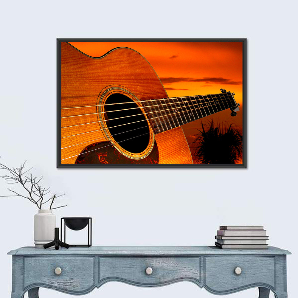 Sunset Acoustic Guitar Silhouette Wall Art