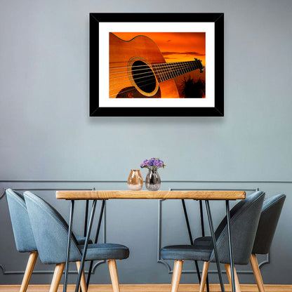 Sunset Acoustic Guitar Silhouette Wall Art