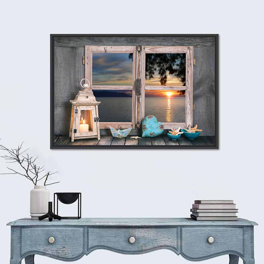 Seaside Sunset Window View Wall Art
