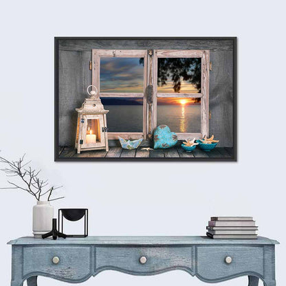 Seaside Sunset Window View Wall Art