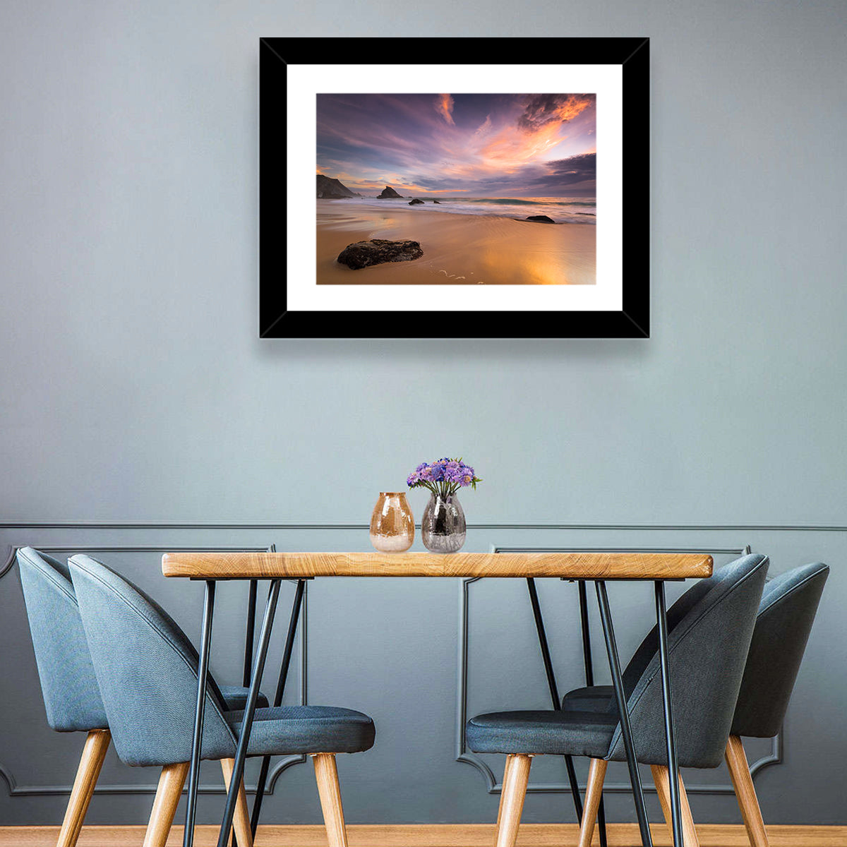 Adraga Beach Sunset Wall Art in a room, landscape