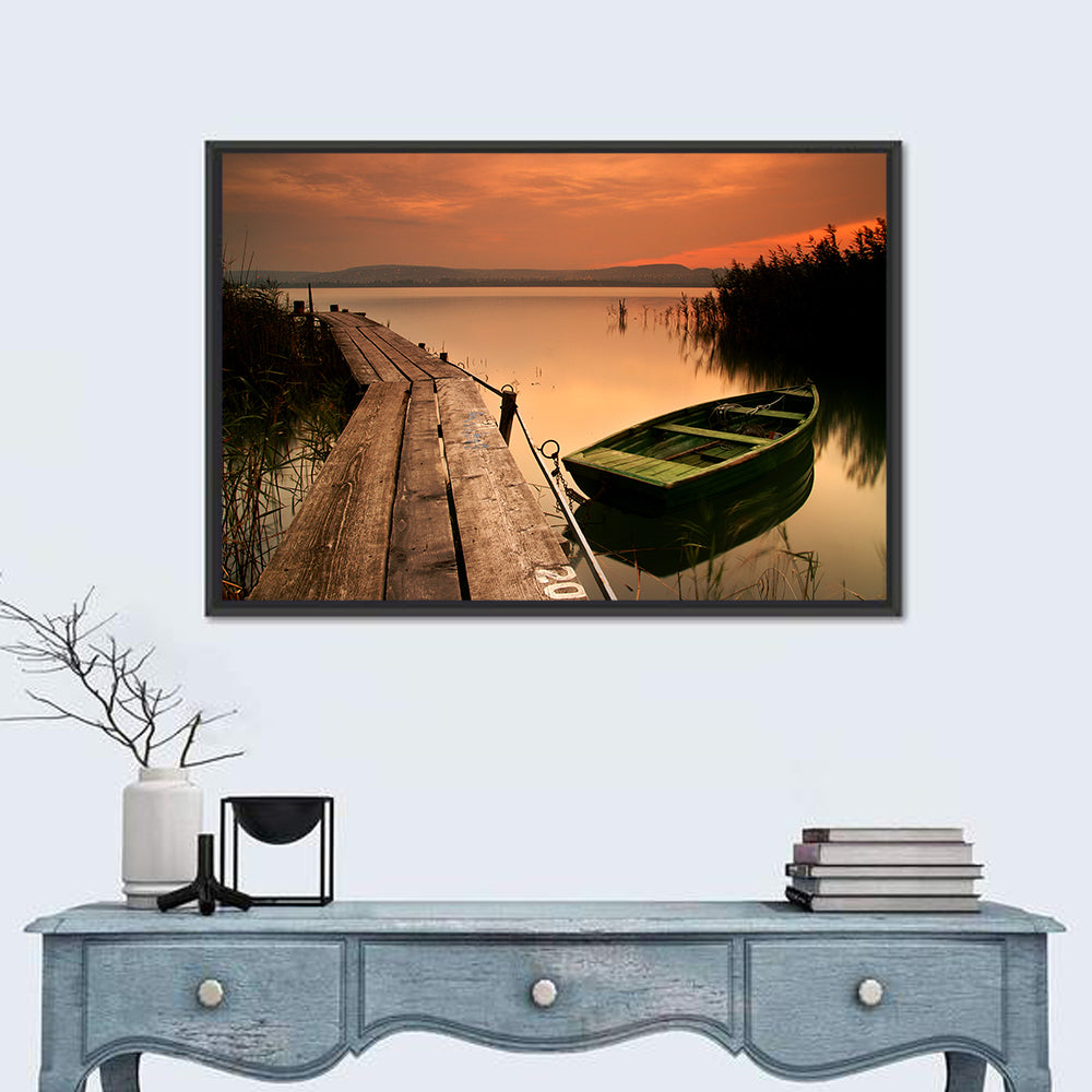 Pier and Rowboat on Lake Balaton Wall Art