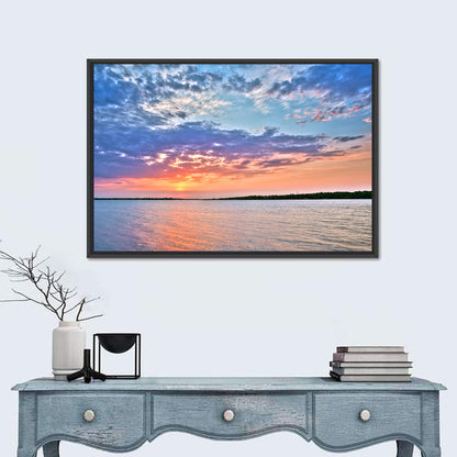 Cloudy Lake Sunset Reflection Wall Art