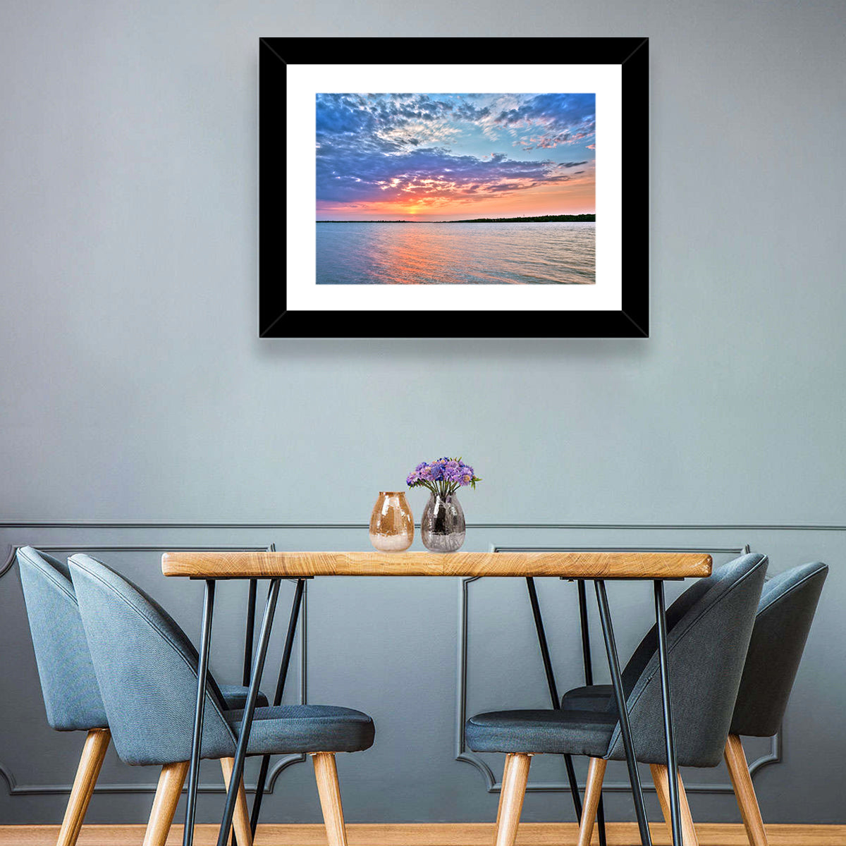 Cloudy Lake Sunset Reflection Wall Art