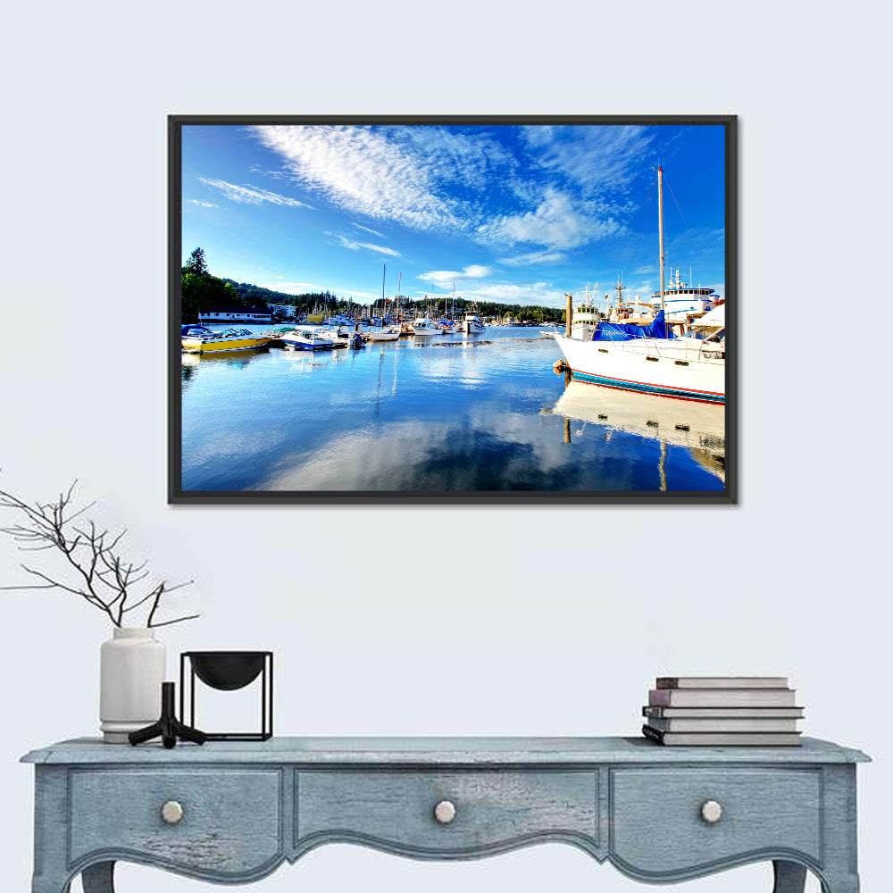 Tacoma Marina Reflections Wall Art in a room, landscape