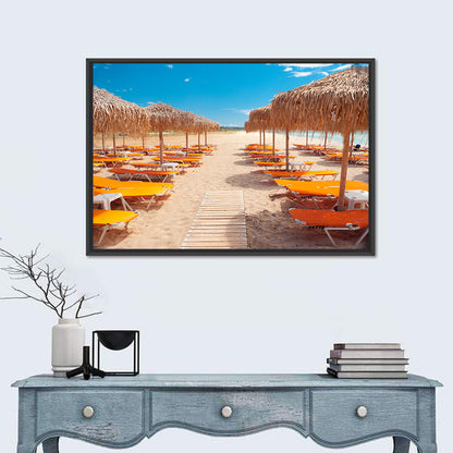 Beach Boardwalk with Orange Loungers Wall Art