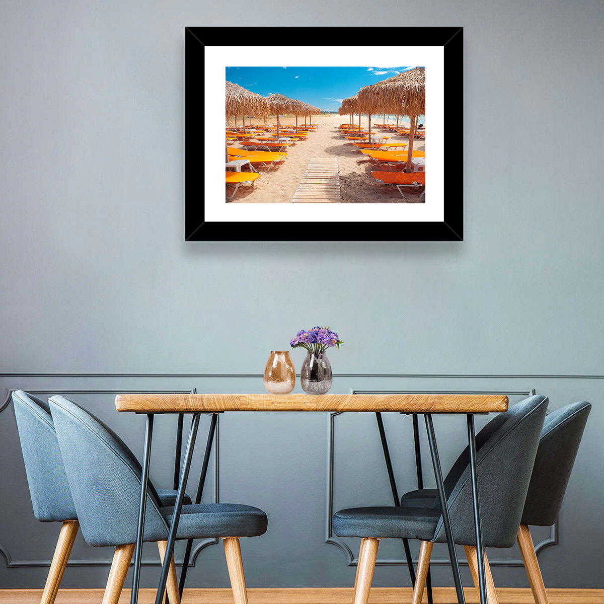 Beach Boardwalk with Orange Loungers Wall Art