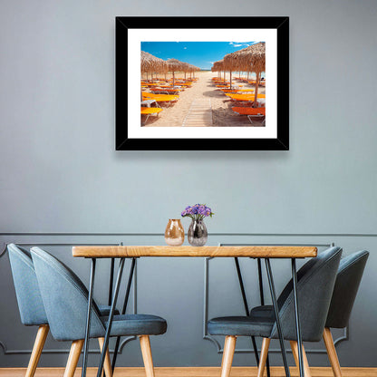 Beach Boardwalk with Orange Loungers Wall Art