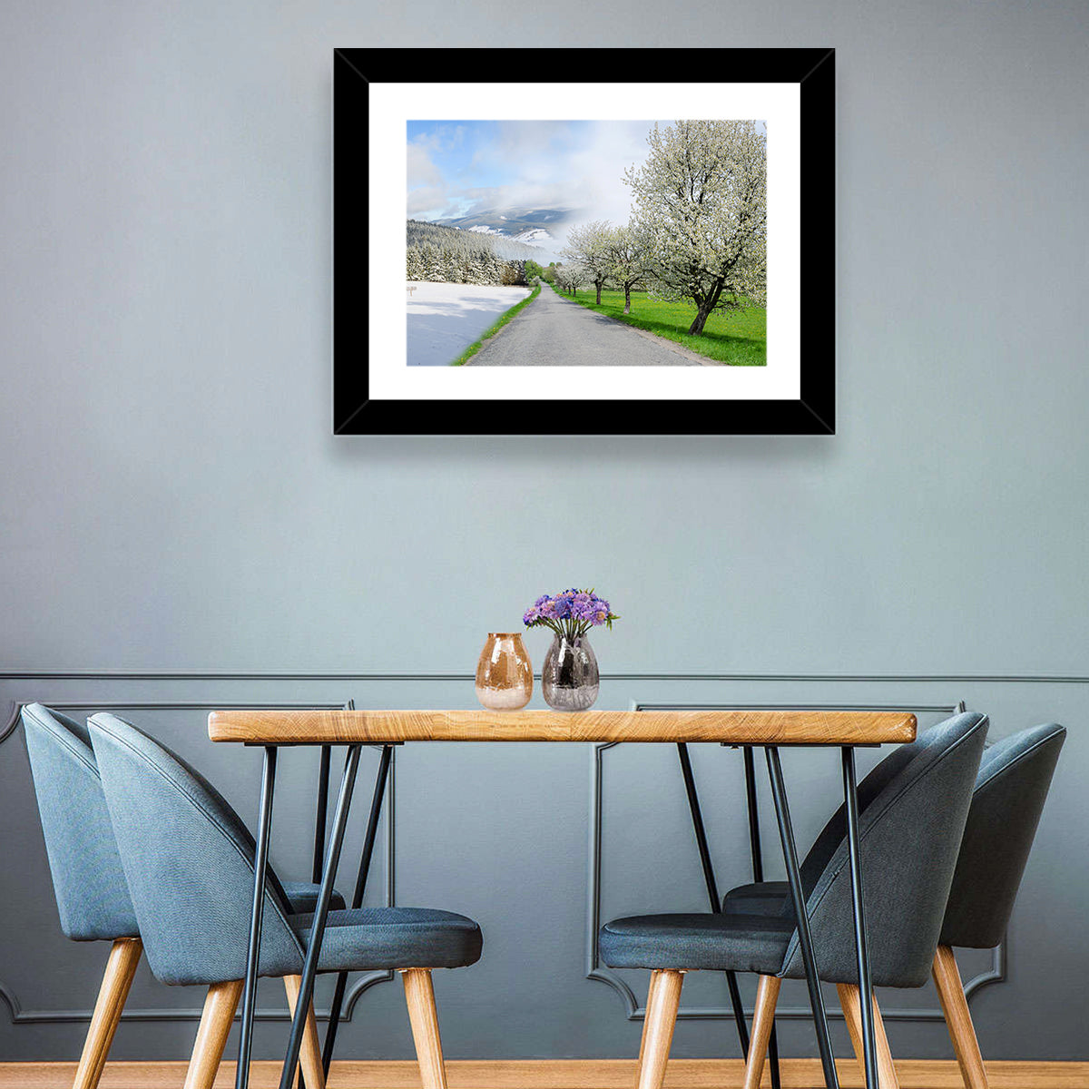 Season Change Road to Snowy Mountain Wall Art